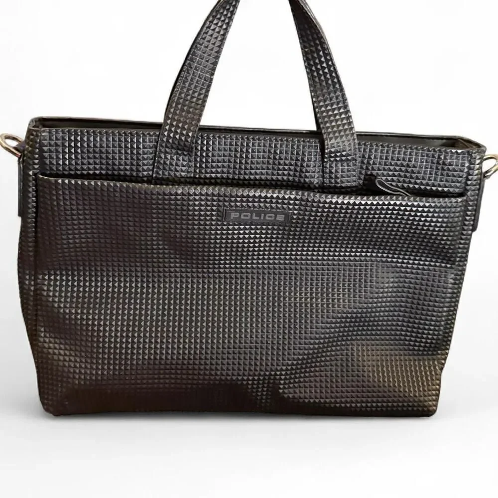 Police Brand Black Brief Case Laptop Bag with Crossbody Strap and Top Handles